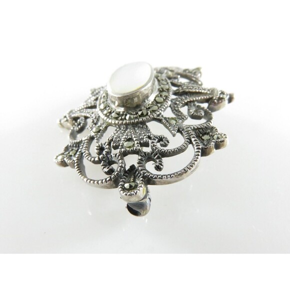 Lovely Sterling Marcasite Mother of Pearl Burst Brooch by Silver Unlimited - Picture 5 of 8